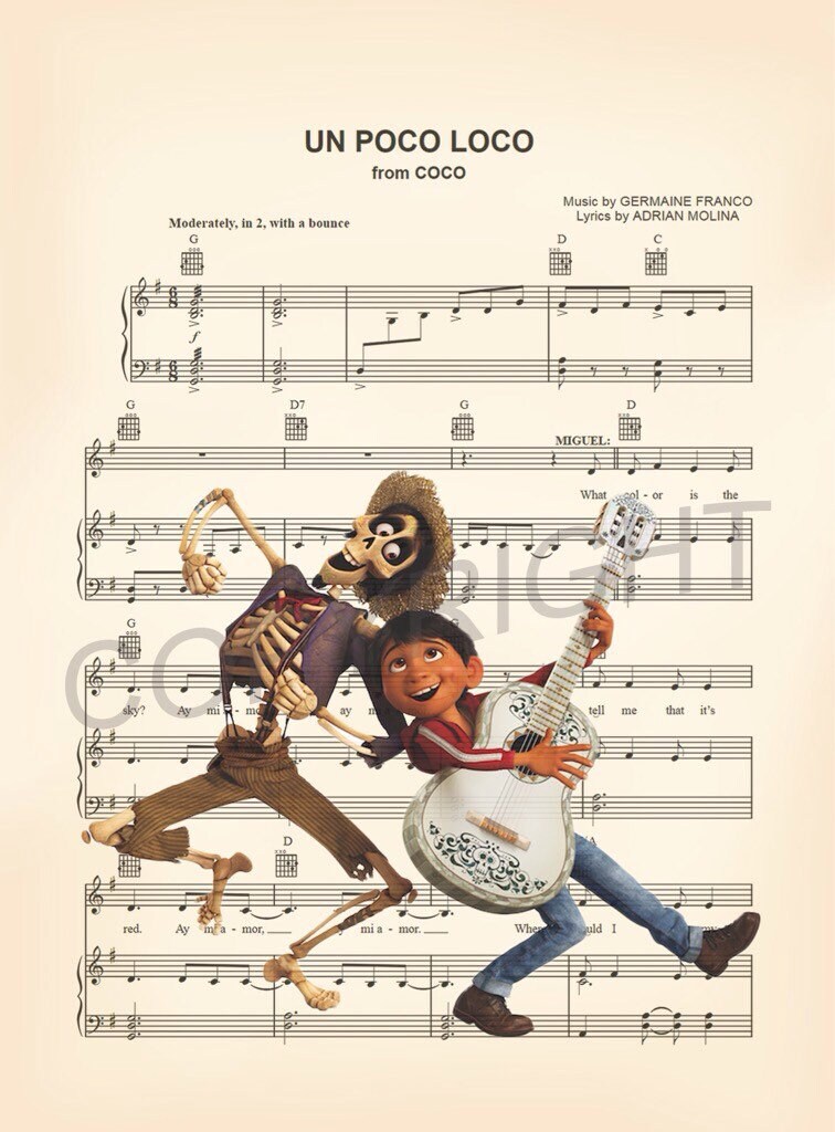 Coco Miguel and Hector Un Poco Loco Sheet Music Art Print