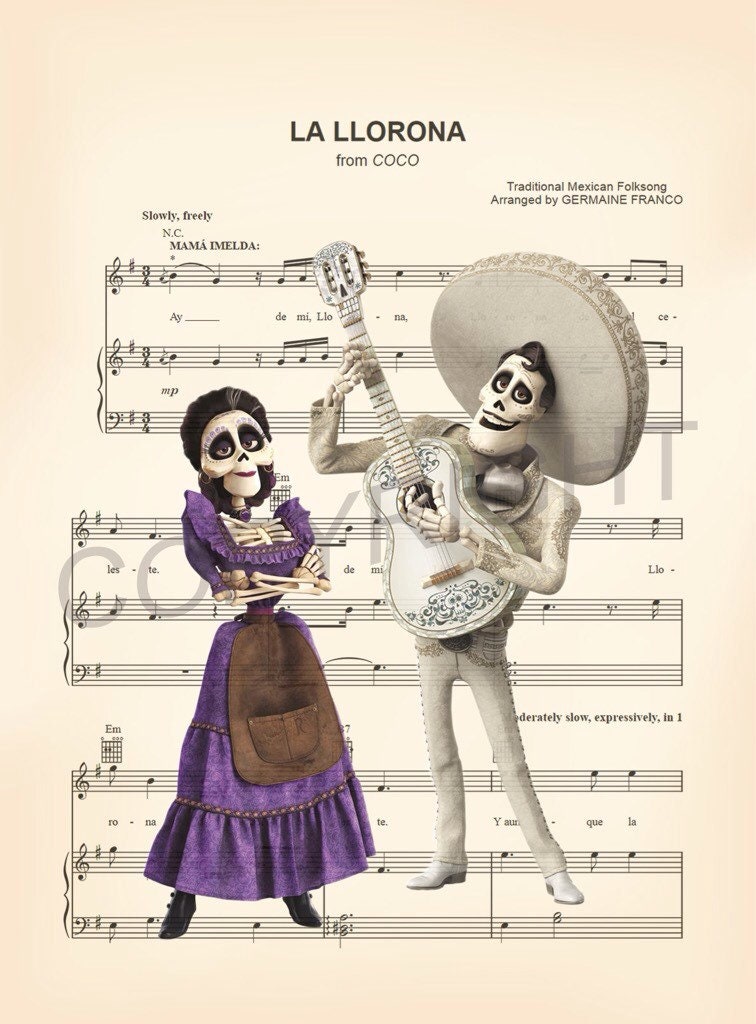 Coco Ernesto de la Cruz and Mamà Imelda La Llorna Sheet Music Art Print