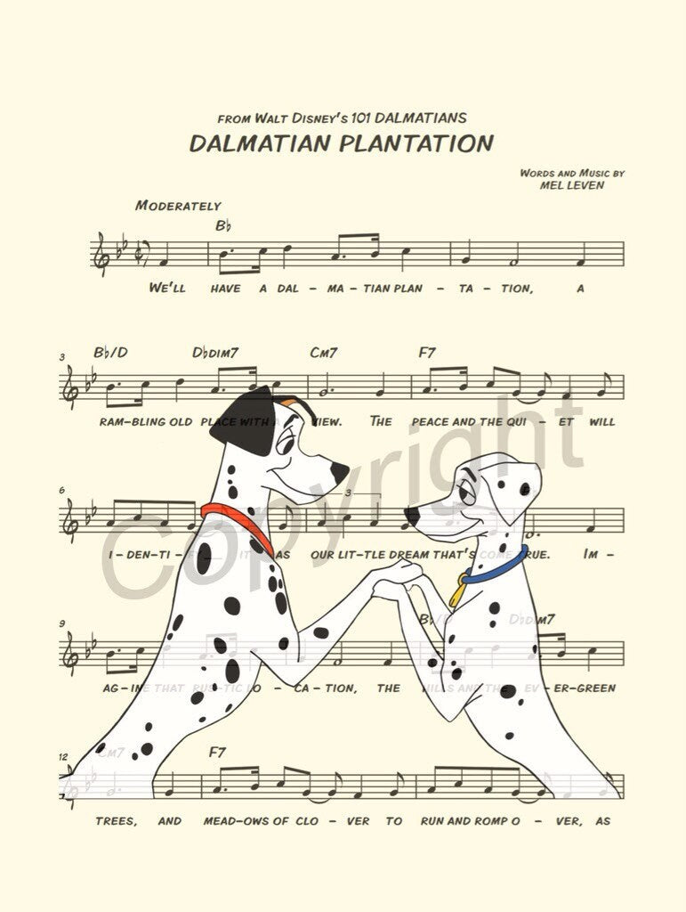 One Hundred and One Dalmatians Pongo and Perdita Sheet Music Art Print