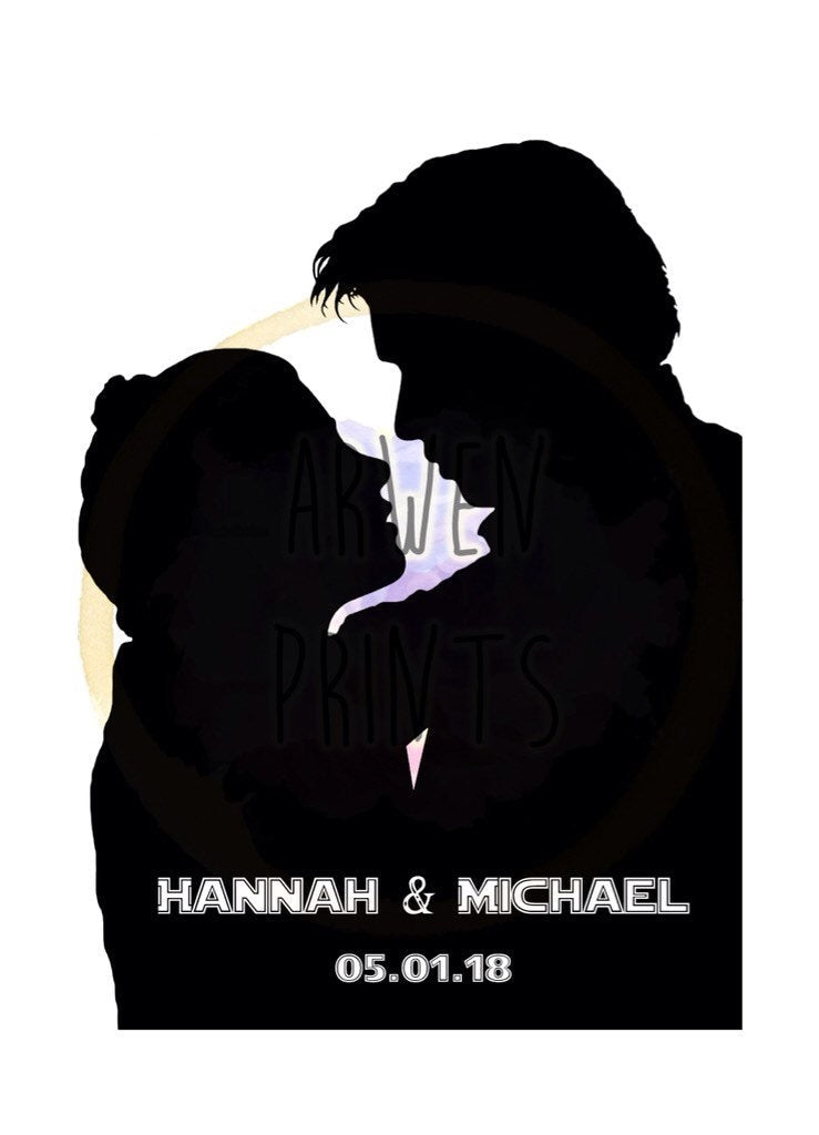 Star Wars Han Solo and Princess Leia Couple Names and Date Art Print
