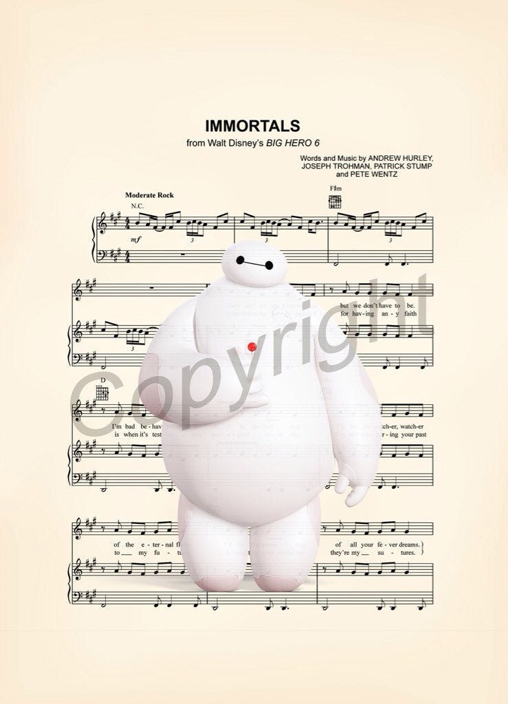 Big Hero 6 Baymax Immortals Sheet Music Art Print