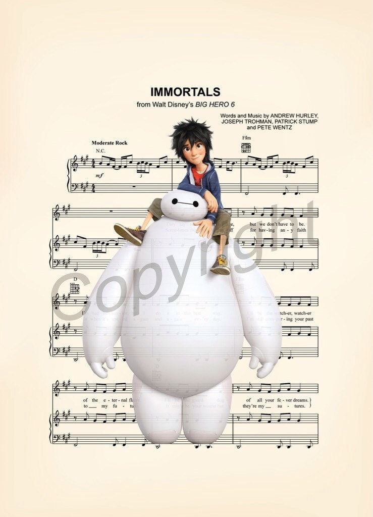 Big Hero 6 Baymax and Hiro Immortals Sheet Music Art Print