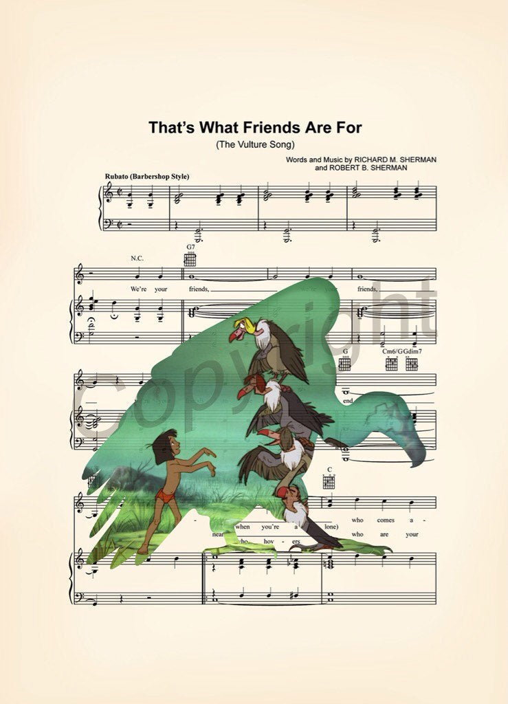 Jungle Book Mowgli and Vultures Sheet Music Wall Art — Disney Gift for Music Lovers