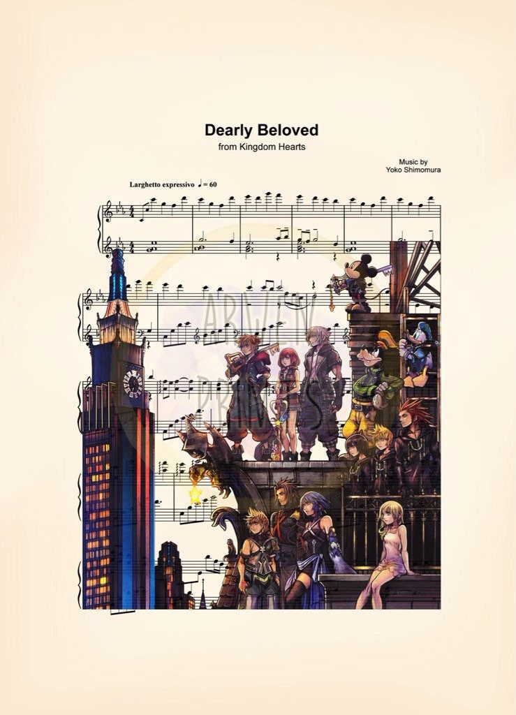 Kingdom Hearts III Dearly Beloved Sheet Music Wall Art — Disney Gift for Music Lovers
