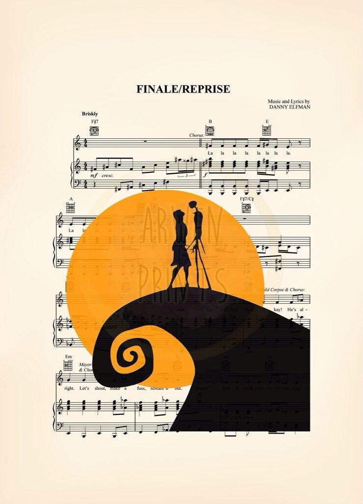 Nightmare Before Christmas Orange Moon Sheet Music Art Print