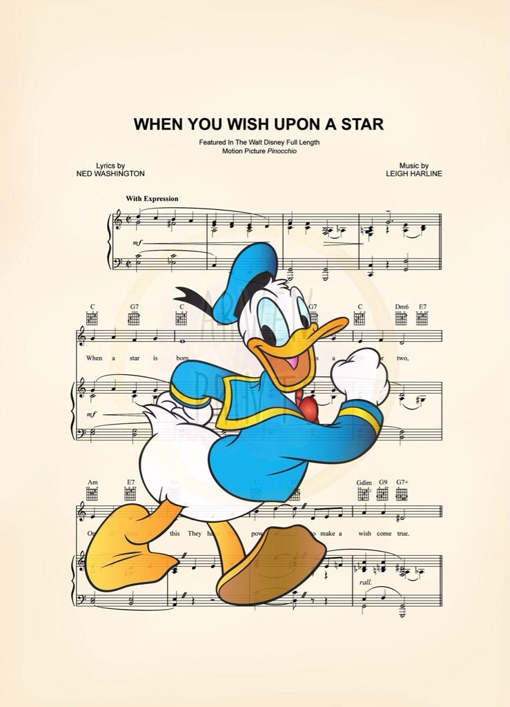 Donald Duck When You Wish Upon A Star Sheet Music Art Print