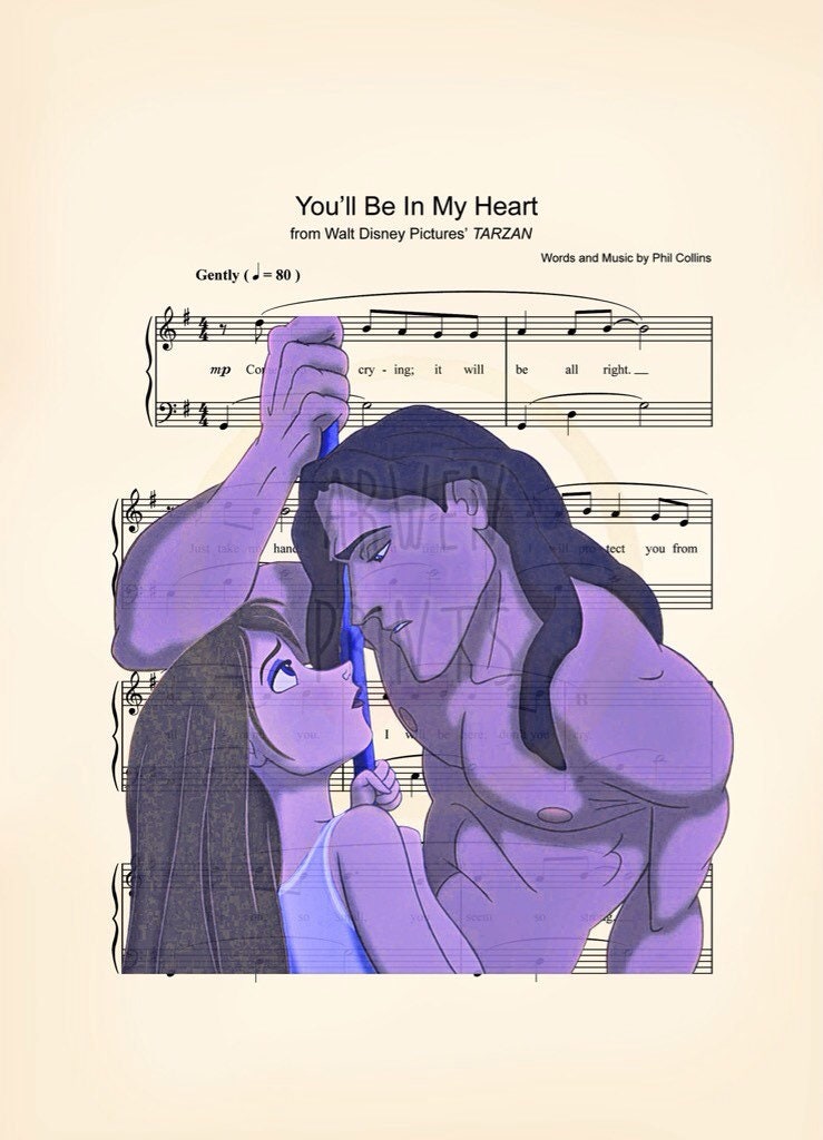 Tarzan and Jane Sheet Music Wall Art — Disney Gift for Music Lovers