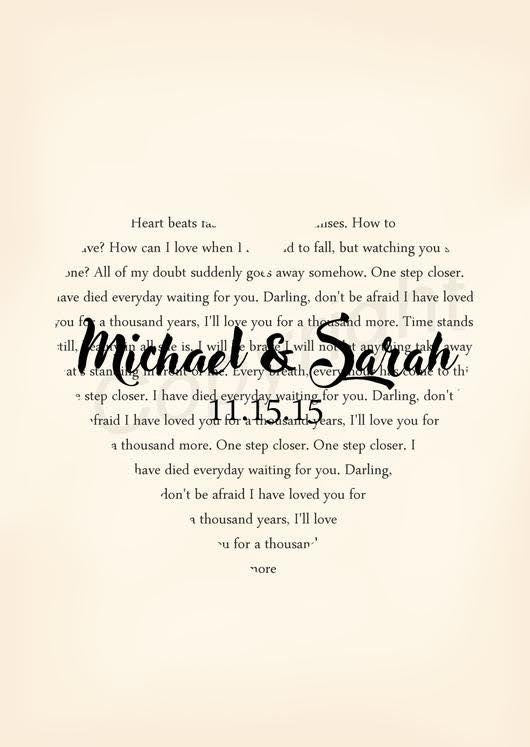 Custom Wedding Heart Song - First Dance Lyrics - Couple Song- Anniversary Gift - Newlywed Gift