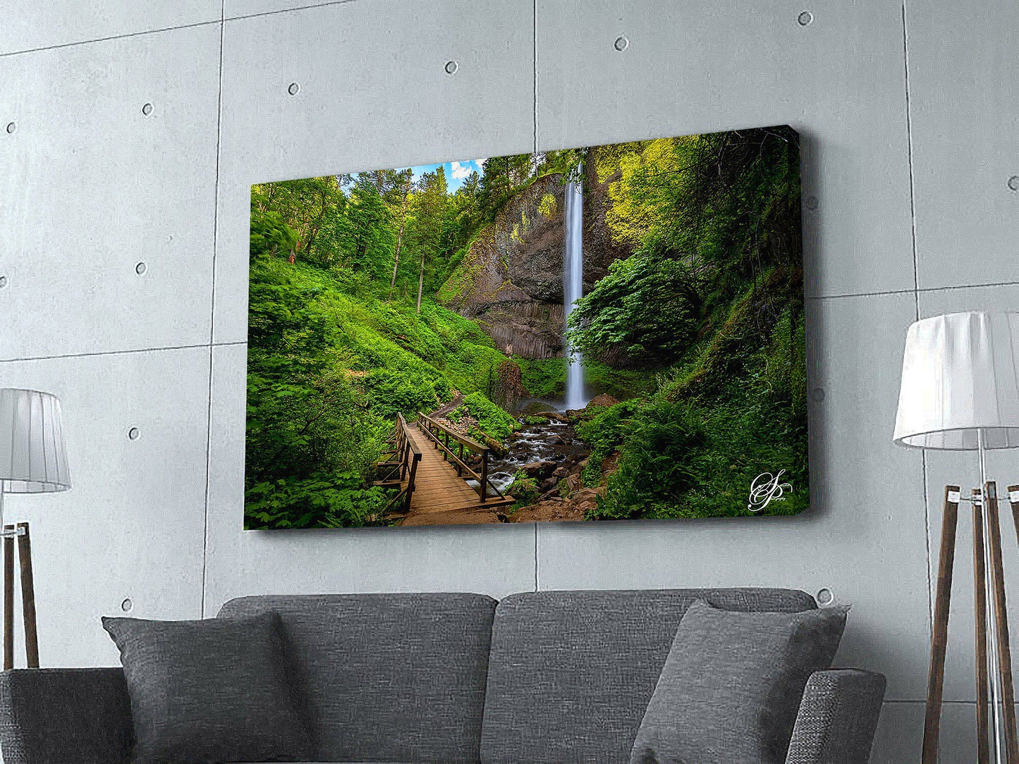 Latourell Falls Waterfall Scene Canvas Art, Oregon Waterfalls,