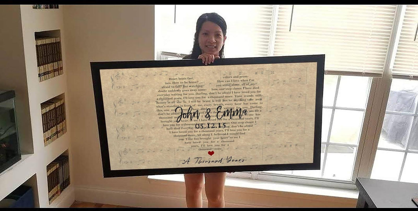 Custom Wedding Names and Date Heart Sheet Music Lyrics Art Print