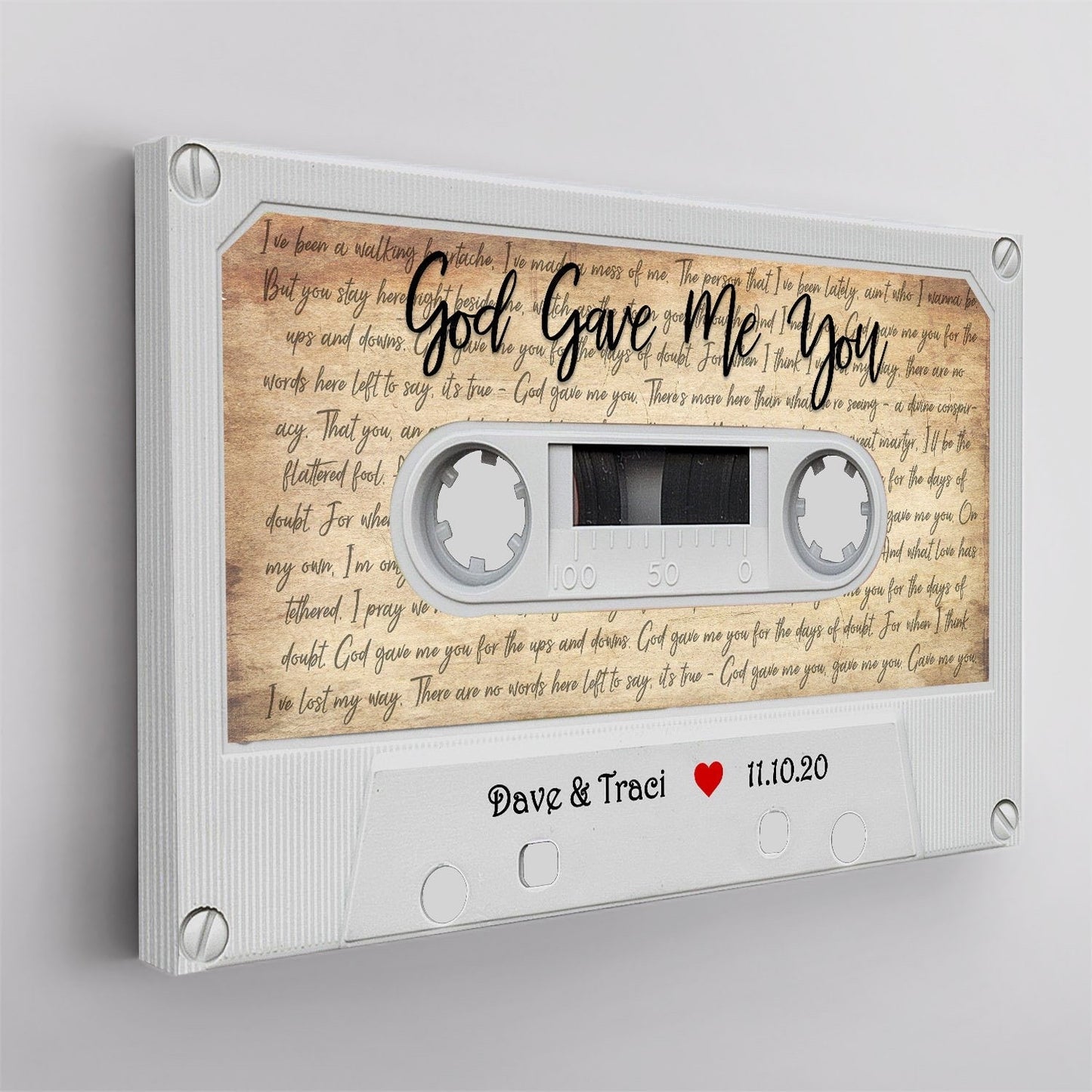 Custom Mixtape Cassette Song Canvas, Personalized Couple Lyric Wall Art, Wedding Anniversary Music Decor