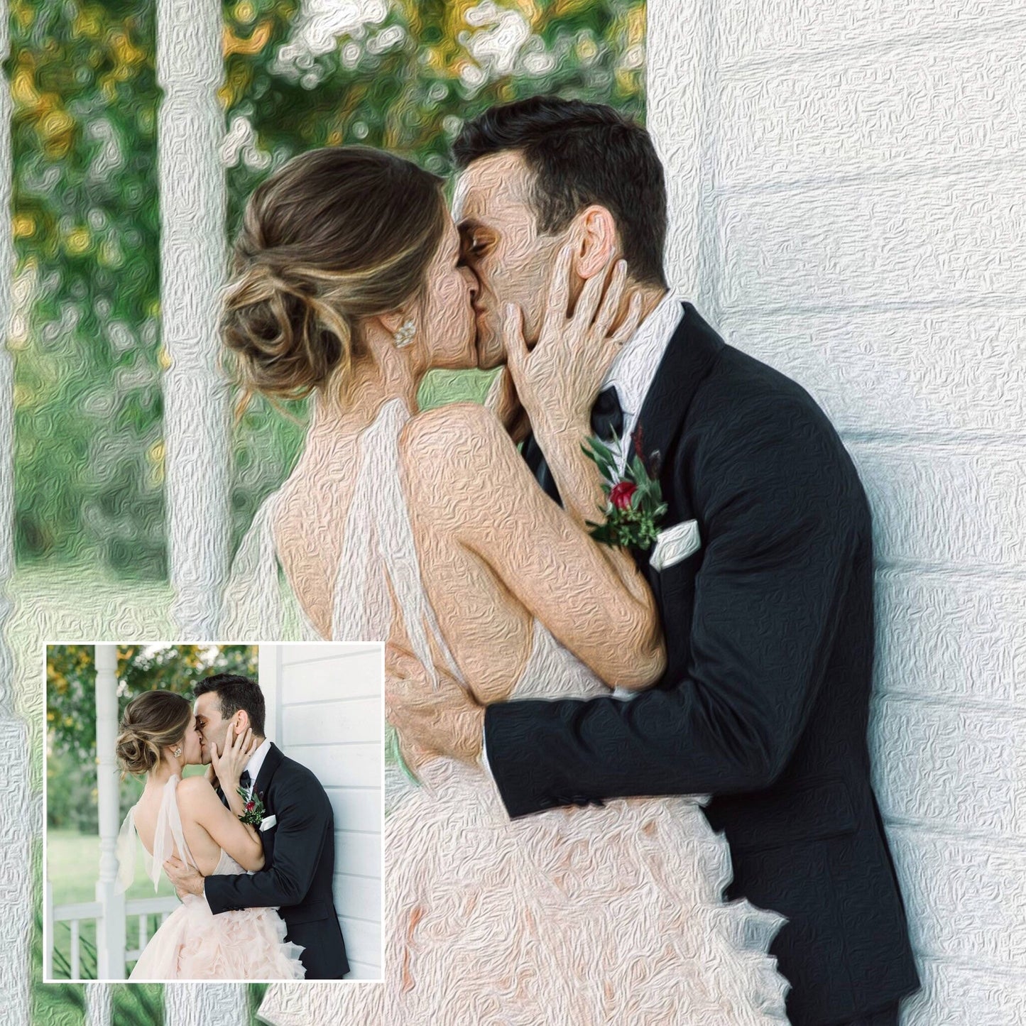 Oil Painting Wedding Photo, Couple Photo Canvas Art