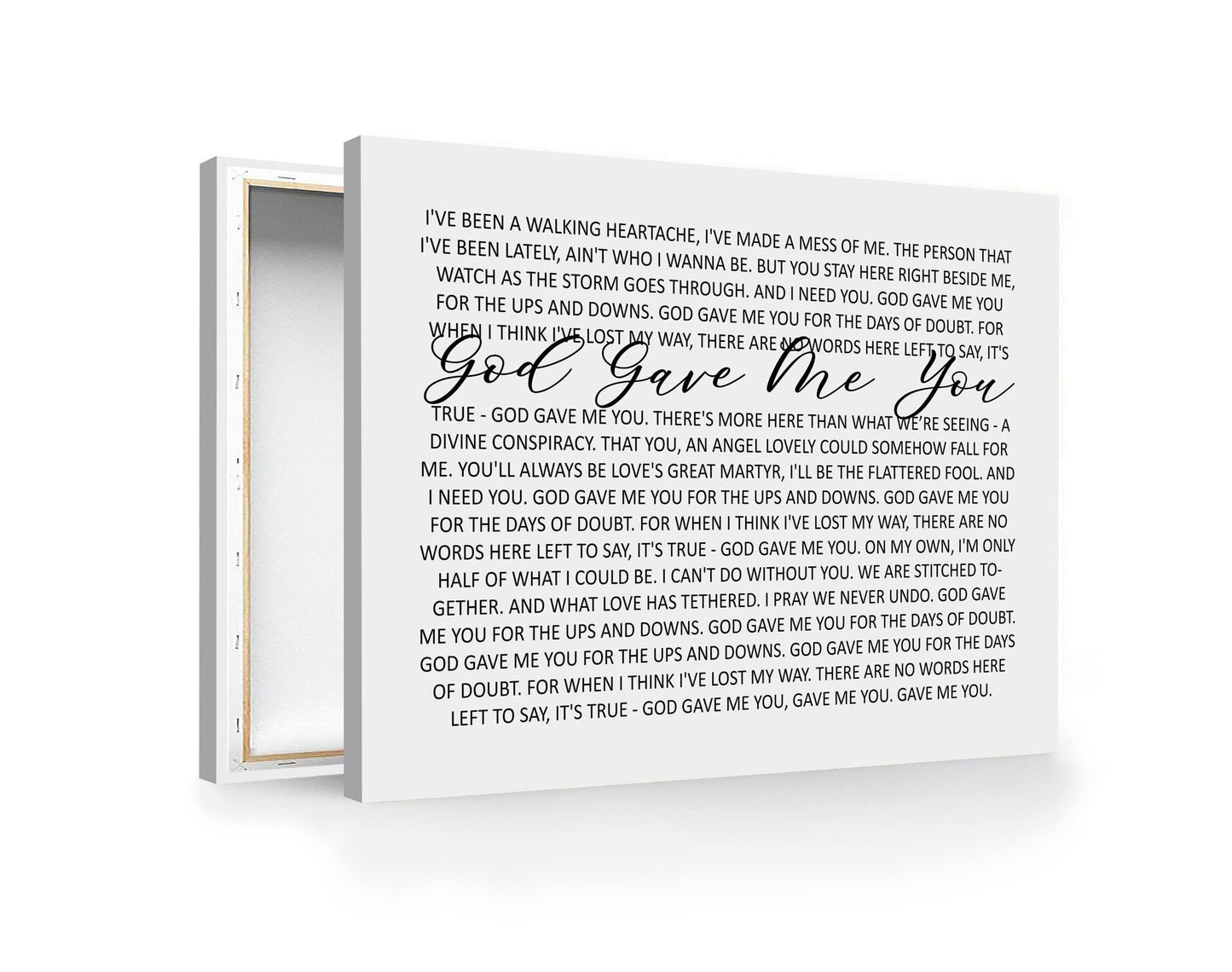 Custom God Gave Me You Wedding Song Canvas, Personalized Couple Lyric Wall Art, Christian Anniversary Decor