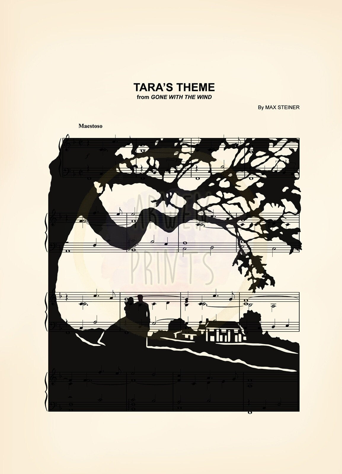Gone with the Wind, Rhett and Scarlett, Tara Sheet Music Art Print