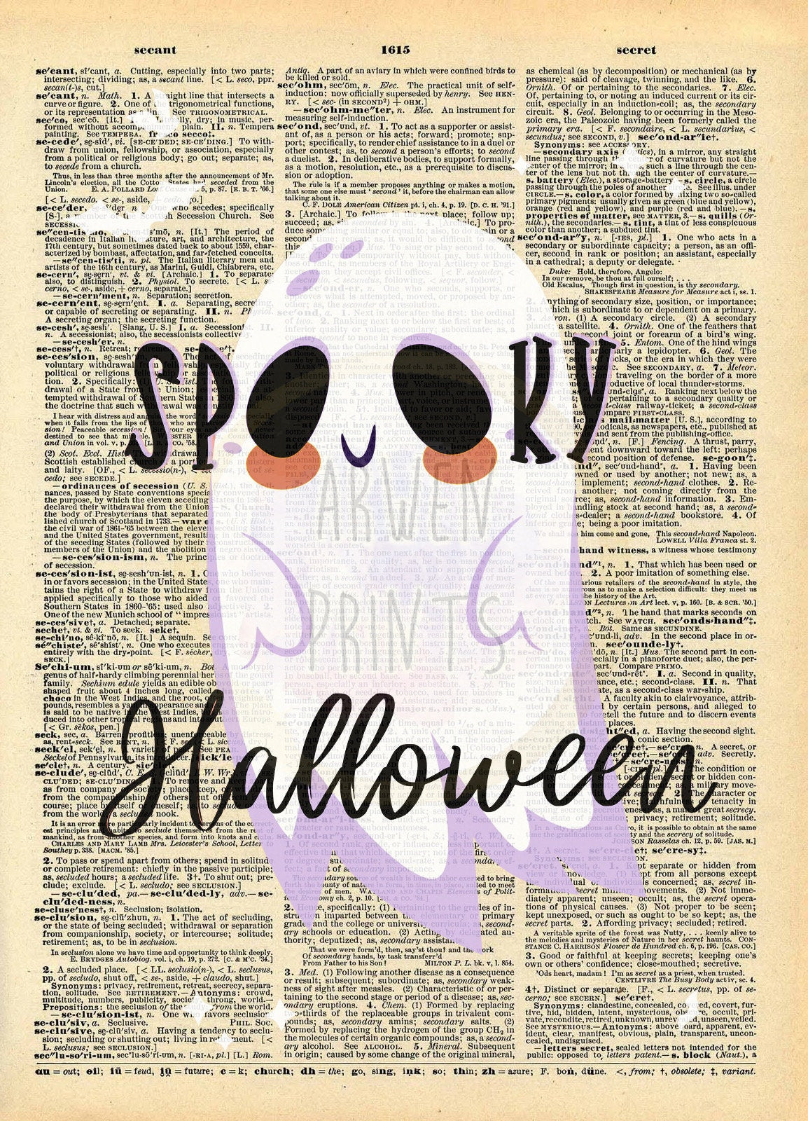 Ghost Spooky Halloween Dictionary Art Print