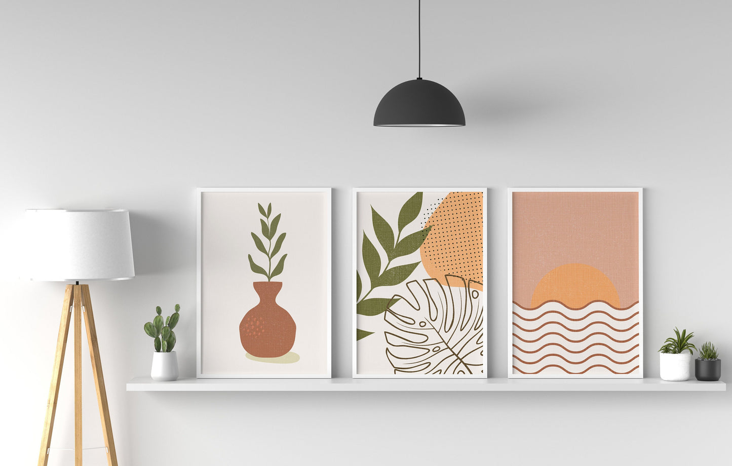 Mid Century Art Prints Set of Three Neutral Modern Wall Art Decor Minimalist BoHo Style Art Prints Orange Terra-cotta Botanical