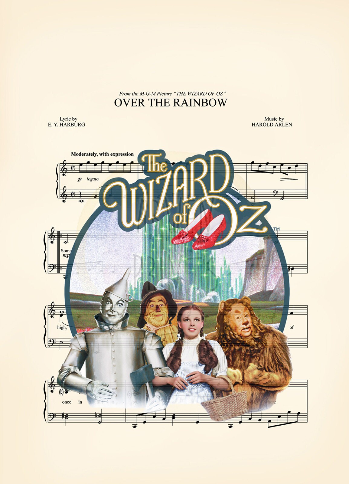 Wizard of Oz Over the Rainbow Emerald City Sheet Music Art Print