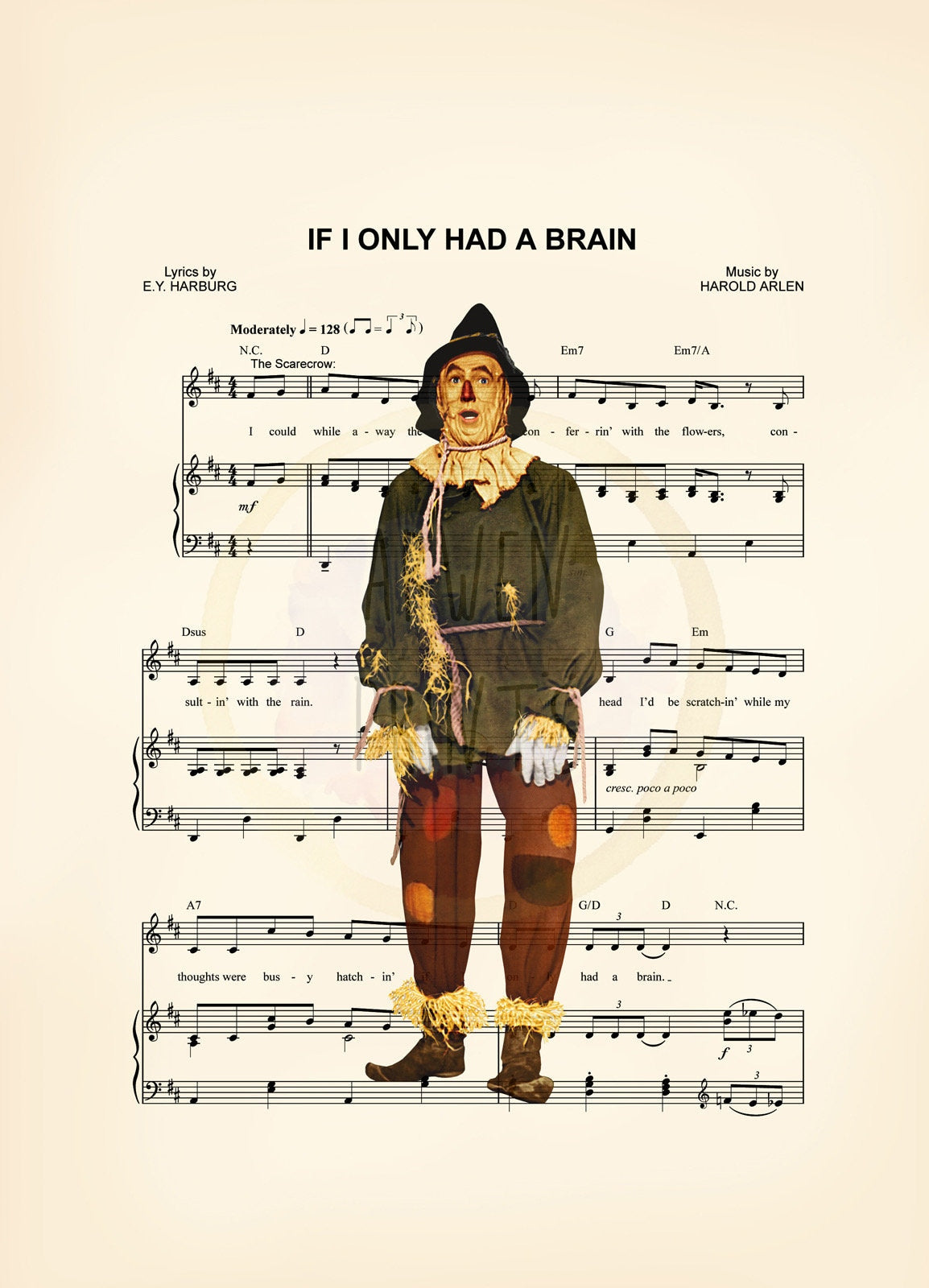 Wizard of Oz Scarecrow If I Only Had A Brain Sheet Music Art Print