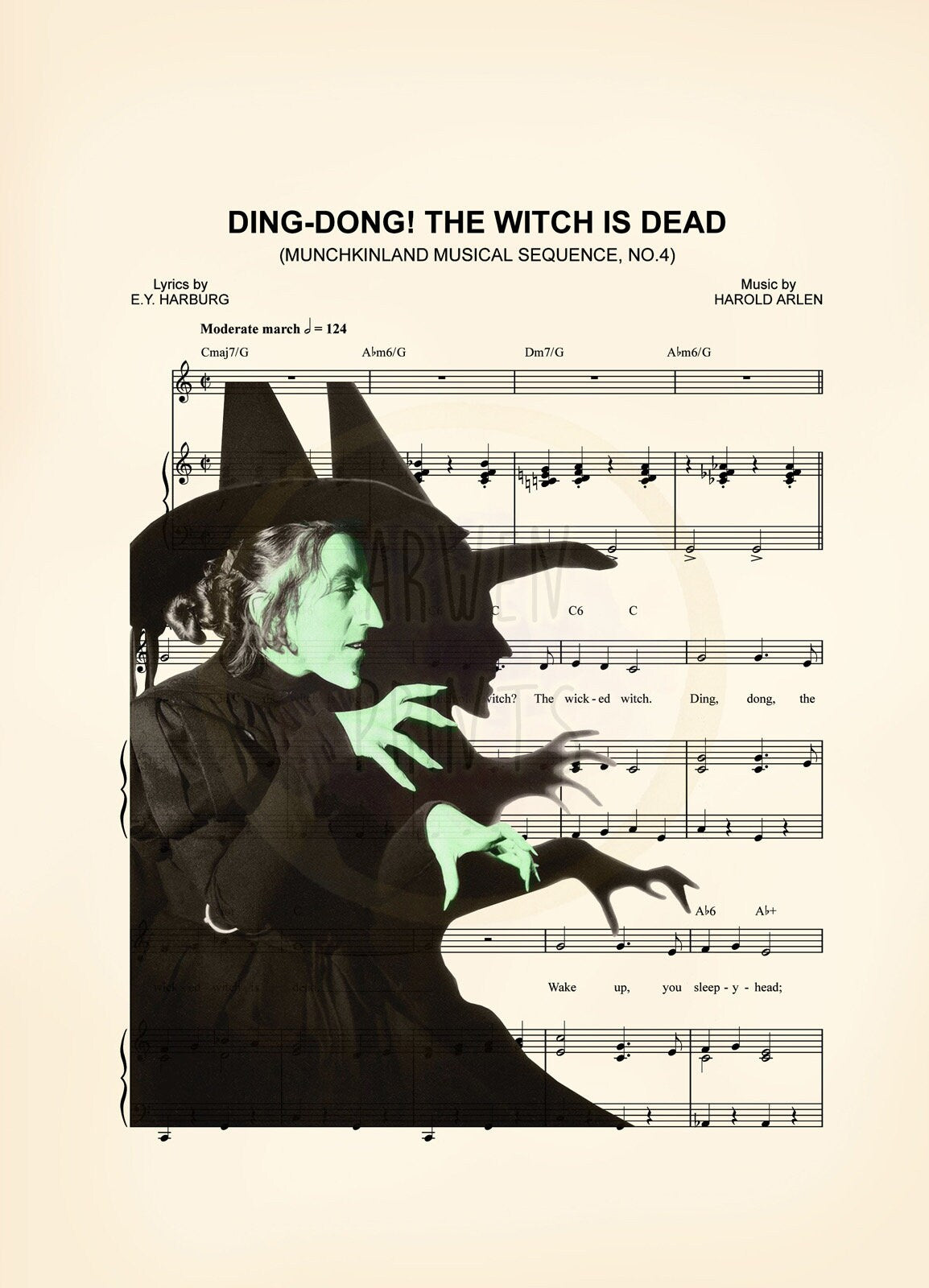 Wizard of Oz Wicked Witch of the West Ding Dong the Witch is Dead Sheet Music Art Print