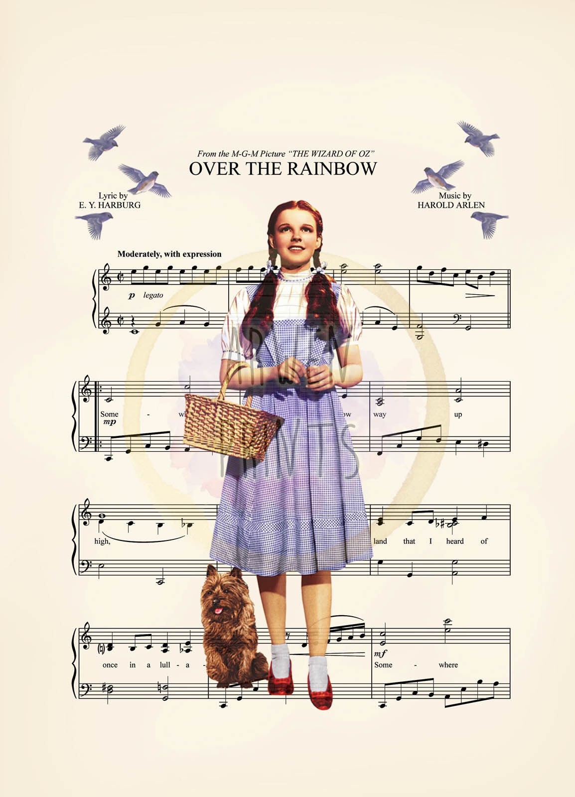 Wizard of Oz Dorothy and Toto Over the Rainbow Sheet Music Art Print