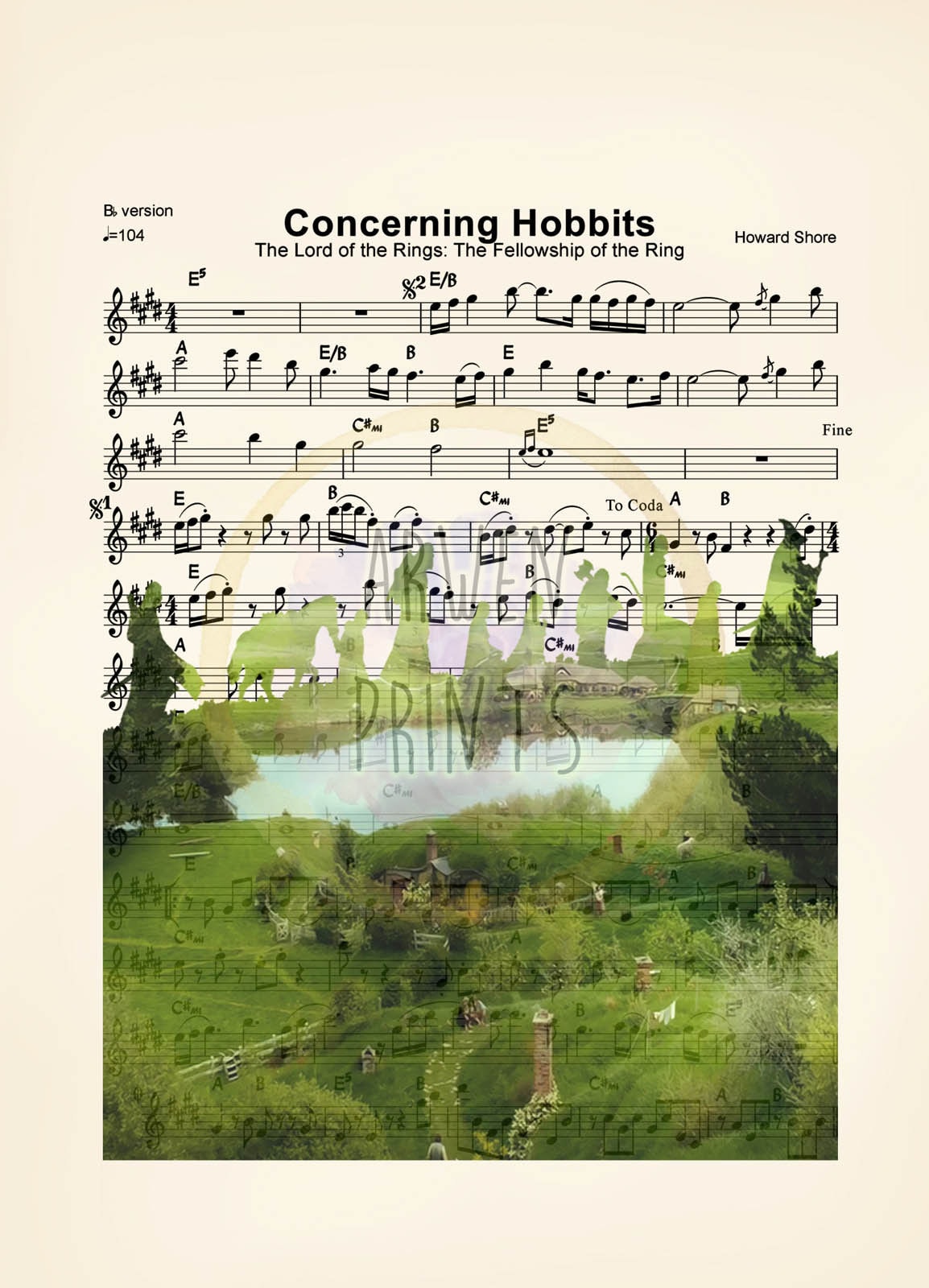 Lord of the Rings The Shire Concerning Hobbits Sheet Music Art Print