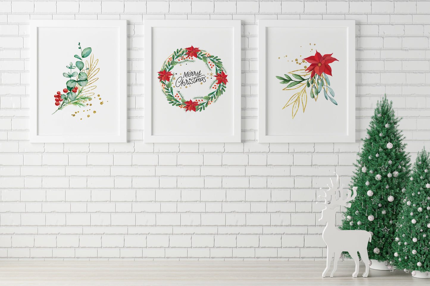 Christmas Plant Illustrations 3-Print Set Art Prints