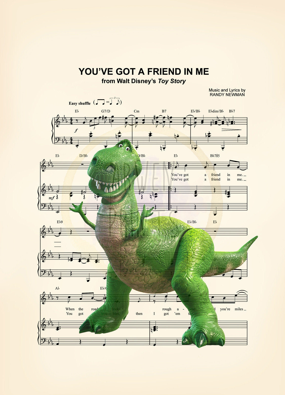Toy Story Rex You’ve Got A Friend In Me Disney Sheet Music Wall Art — Disney Gift for Music Lovers