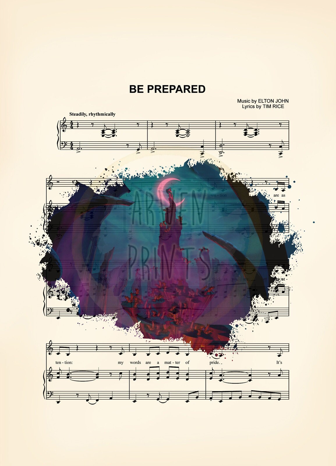 Lion King Scar Be Prepared Splatter Sheet Music Art Print