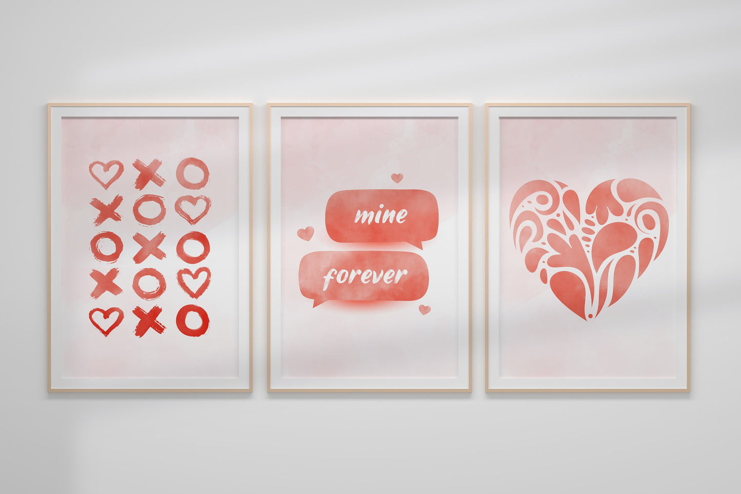 Valentines Day Soft Red 3 Print Set, Romantic Art