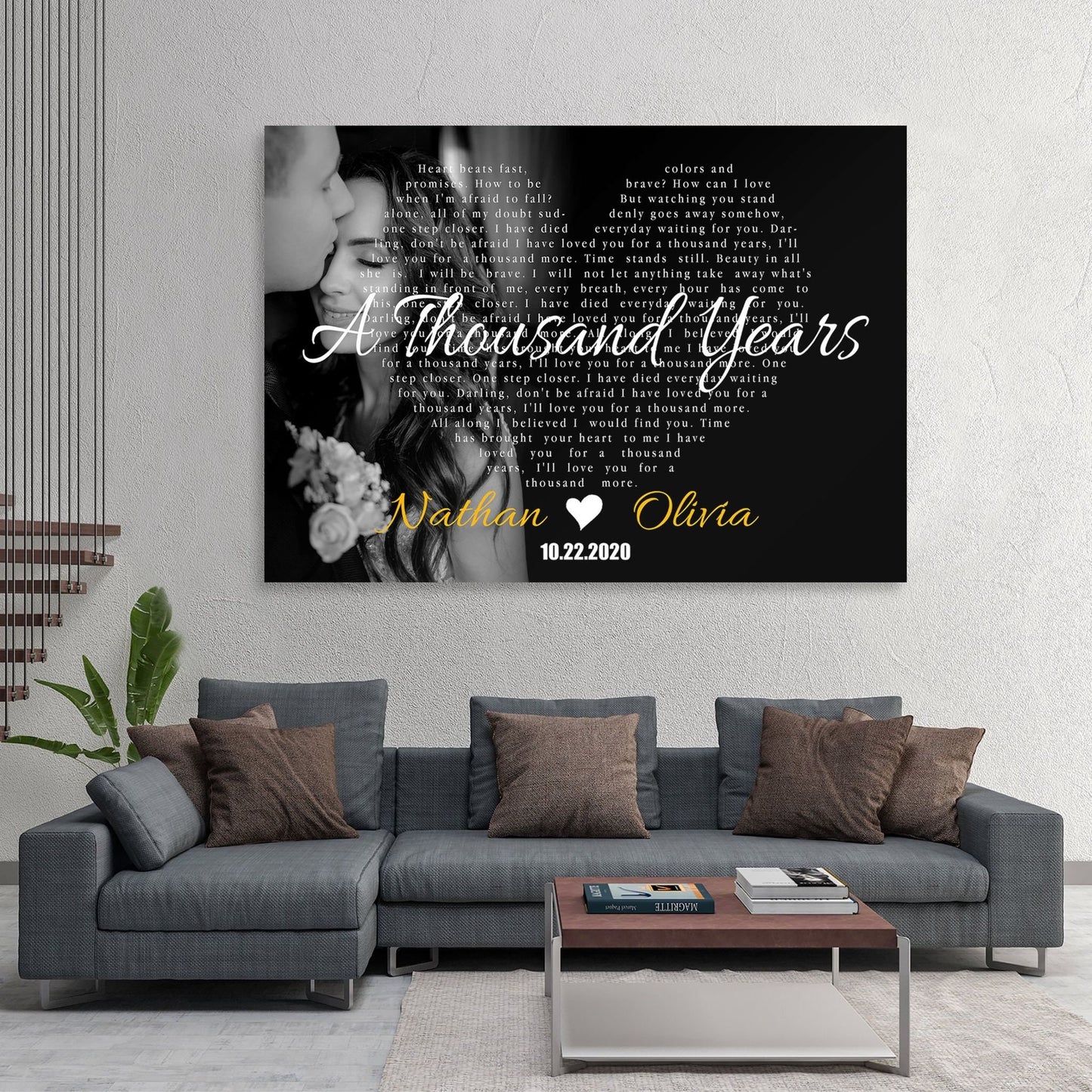 Wedding Picture with Heart Custom Lyrics Song Canvas