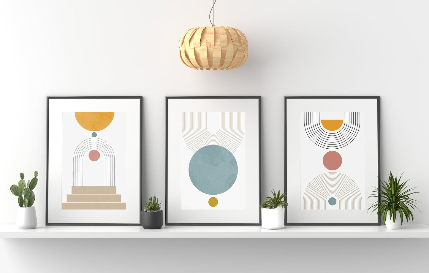 Mid Century Art Prints Set of Three Neutral Modern Wall Art Decor Geometric Lines BoHo Style Art Prints Earth Black Rainbow Printables