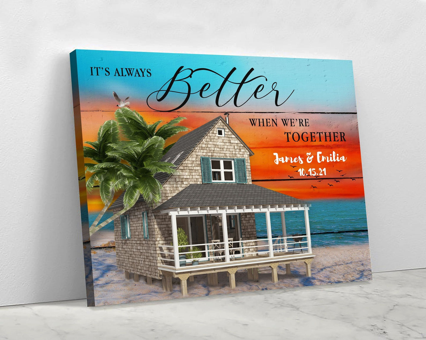 Custom Couple Beach Themed Better When We're Together Canvas Wall Decor