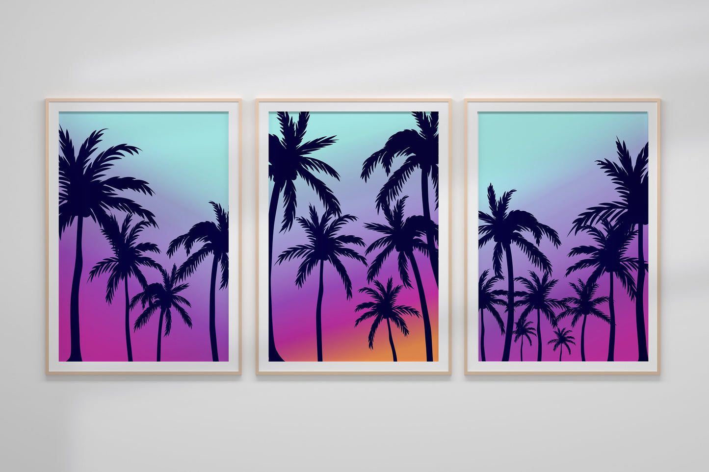 Palm Design Blue Purple Sunset Sky Print Contemporary Wall Decor Beach and Sea Poster Print Modern Vibrant Living Room Decor