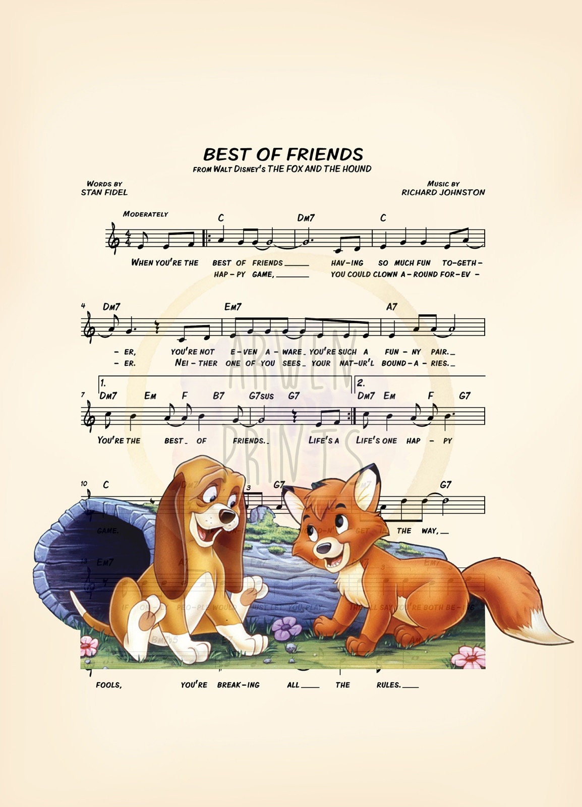 The Fox and the Hound Disney Sheet Music Art Print