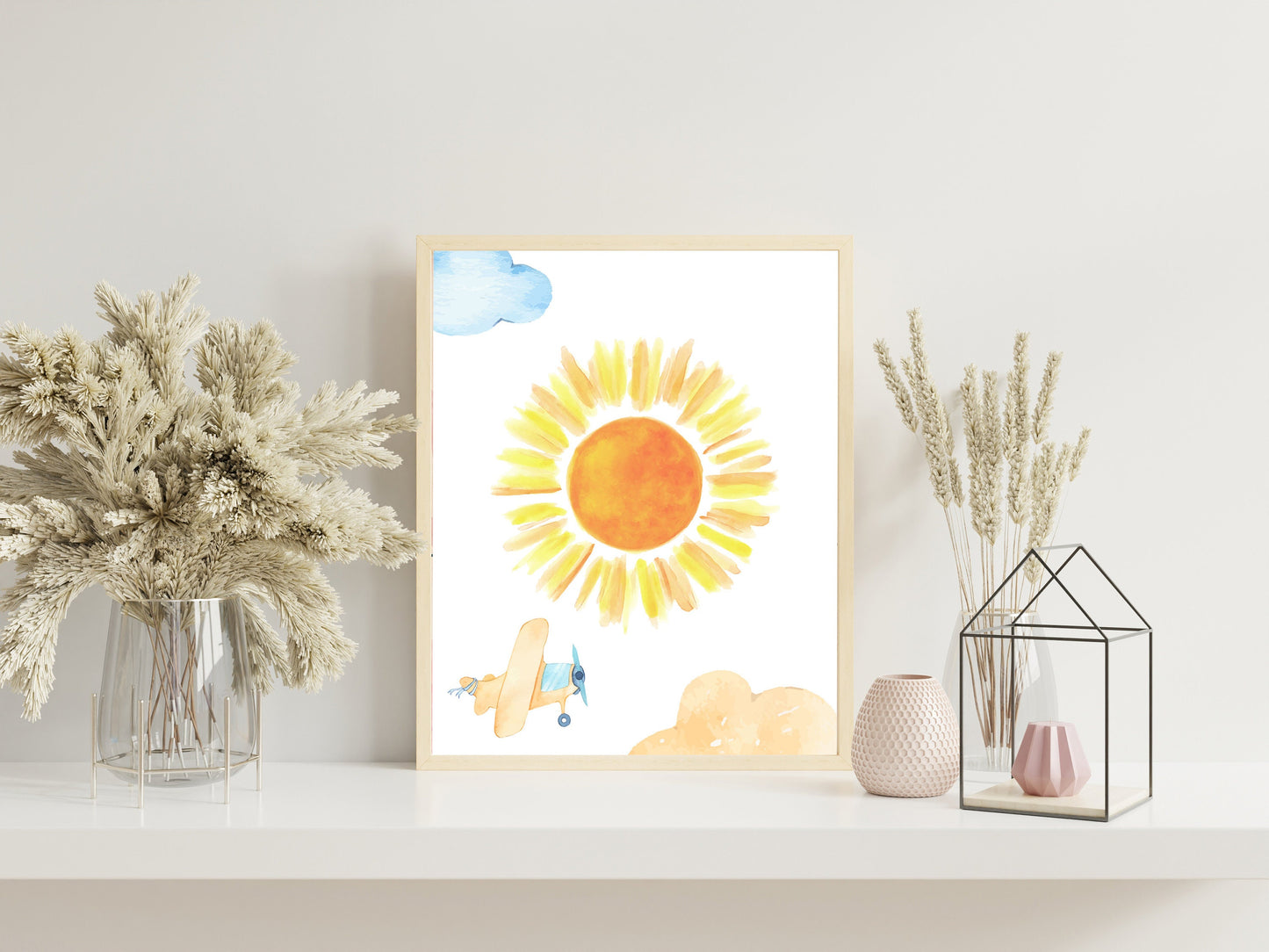 Sun in Sky Nursery Art, Airplane Nursery Art, Neutral Nursery Art, Nursery Decor, Boho Art