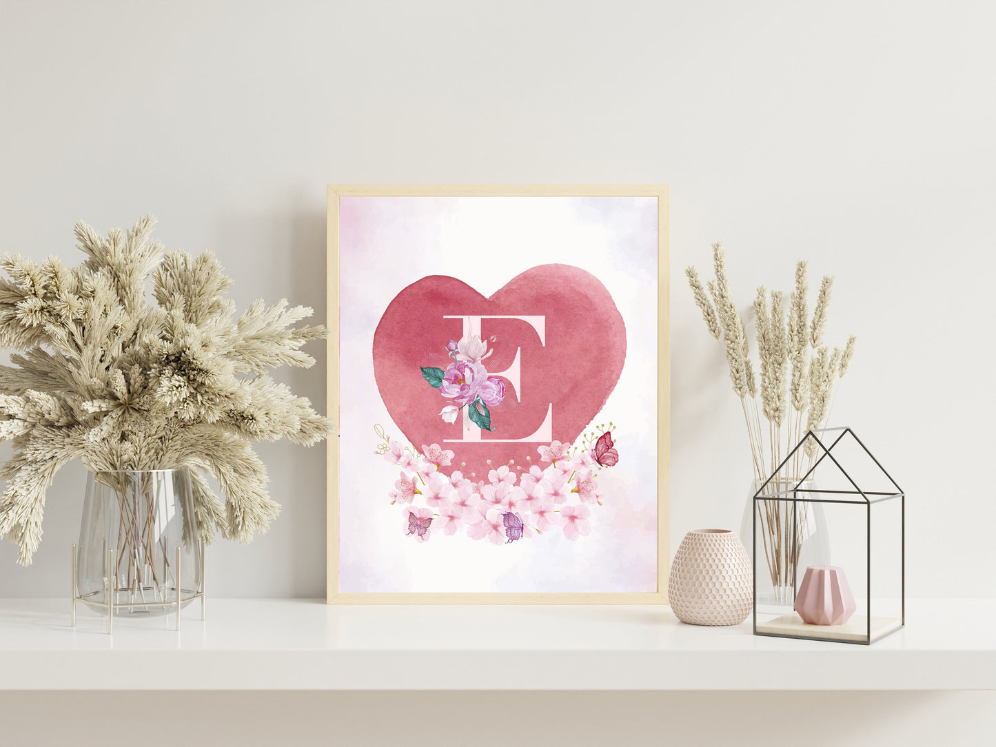 Custom Letter Nursery Art, Heart and Rose Nursery Art, Flowers Nursery, Floral Nursery Decor, Neutral Nursery Art, Nursery Decor, Boho Art