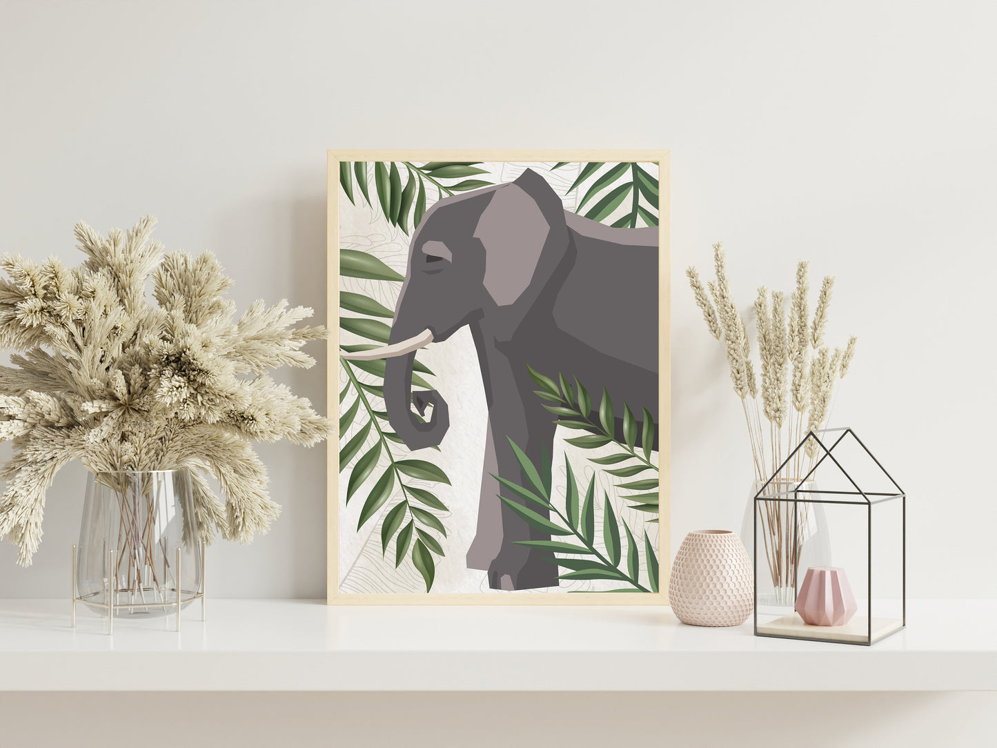 Elephant Nursery Art, Elephant in Jungle, Animal Nursery Art, Neutral Nursery Art, Nursery Decor, Boho Art