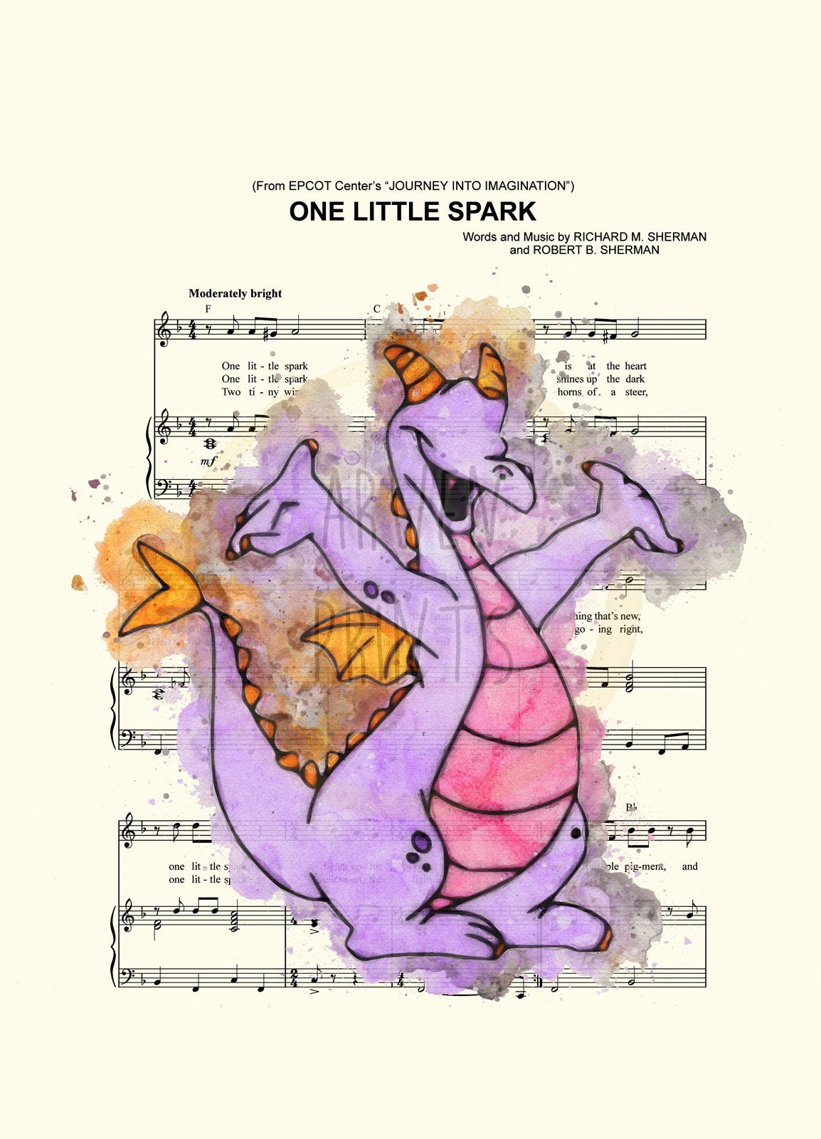 Figment Watercolor One Little Spark Sheet Music Art Print