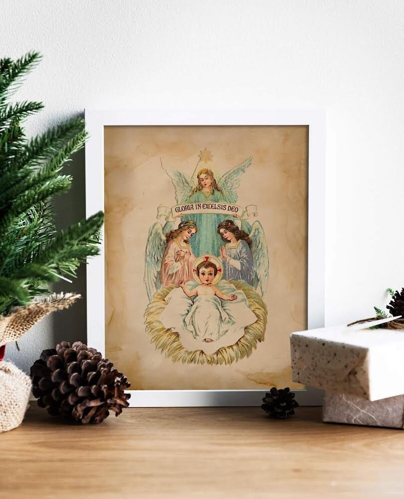 Christmas Vintage Birth of Jesus Art Print, Birth of Savior, Baby Jesus Art, Christmas Morning, Christian Christmas Art, Christmas Art Print