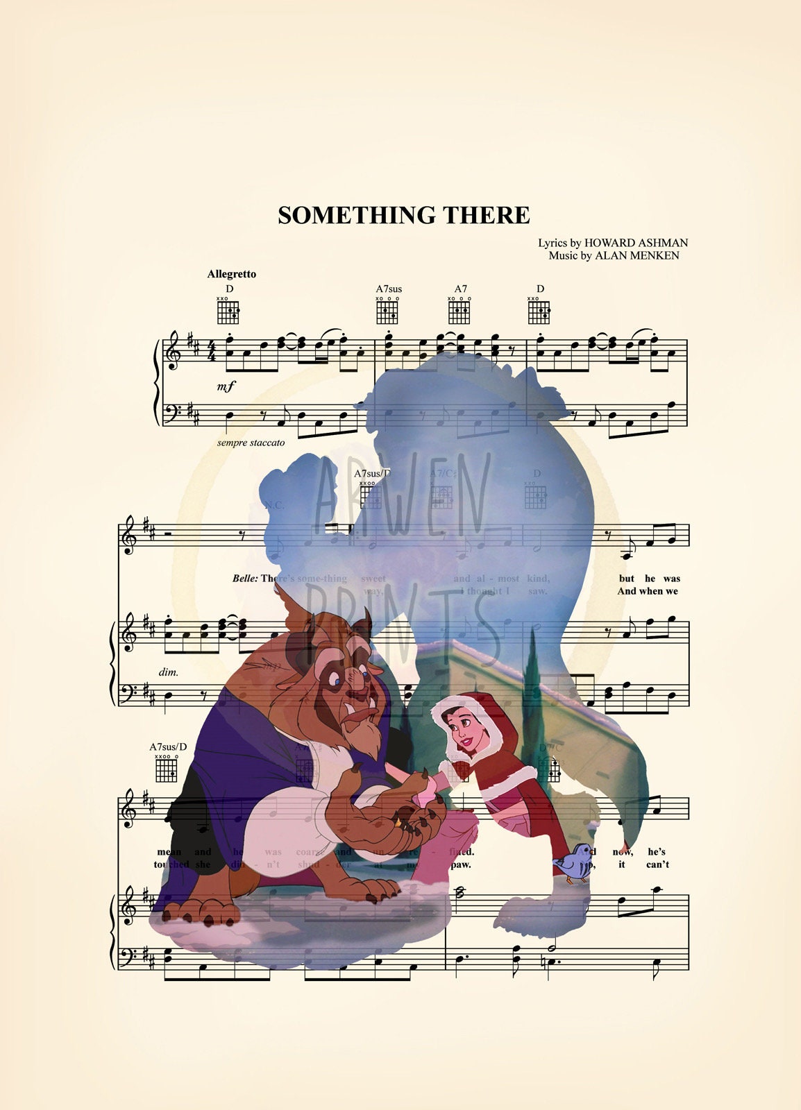 Beauty and the Beast Something There Silhouette Sheet Music Art Print