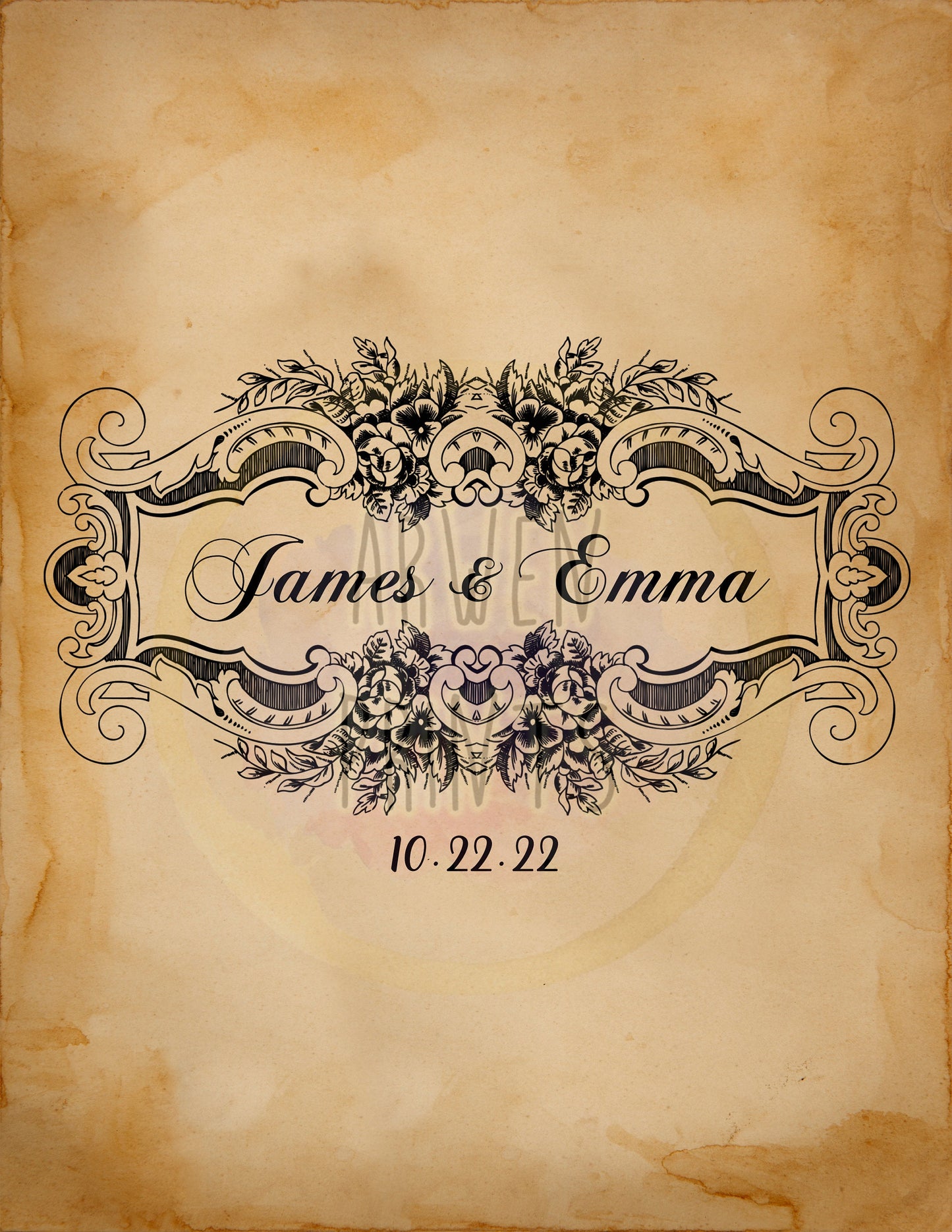 Custom Victorian Wedding Names & Date Print, Vintage Wedding Art, Vintage Couple Name Art, Anniversary Gift, Newlywed Gift, Gift For Couple
