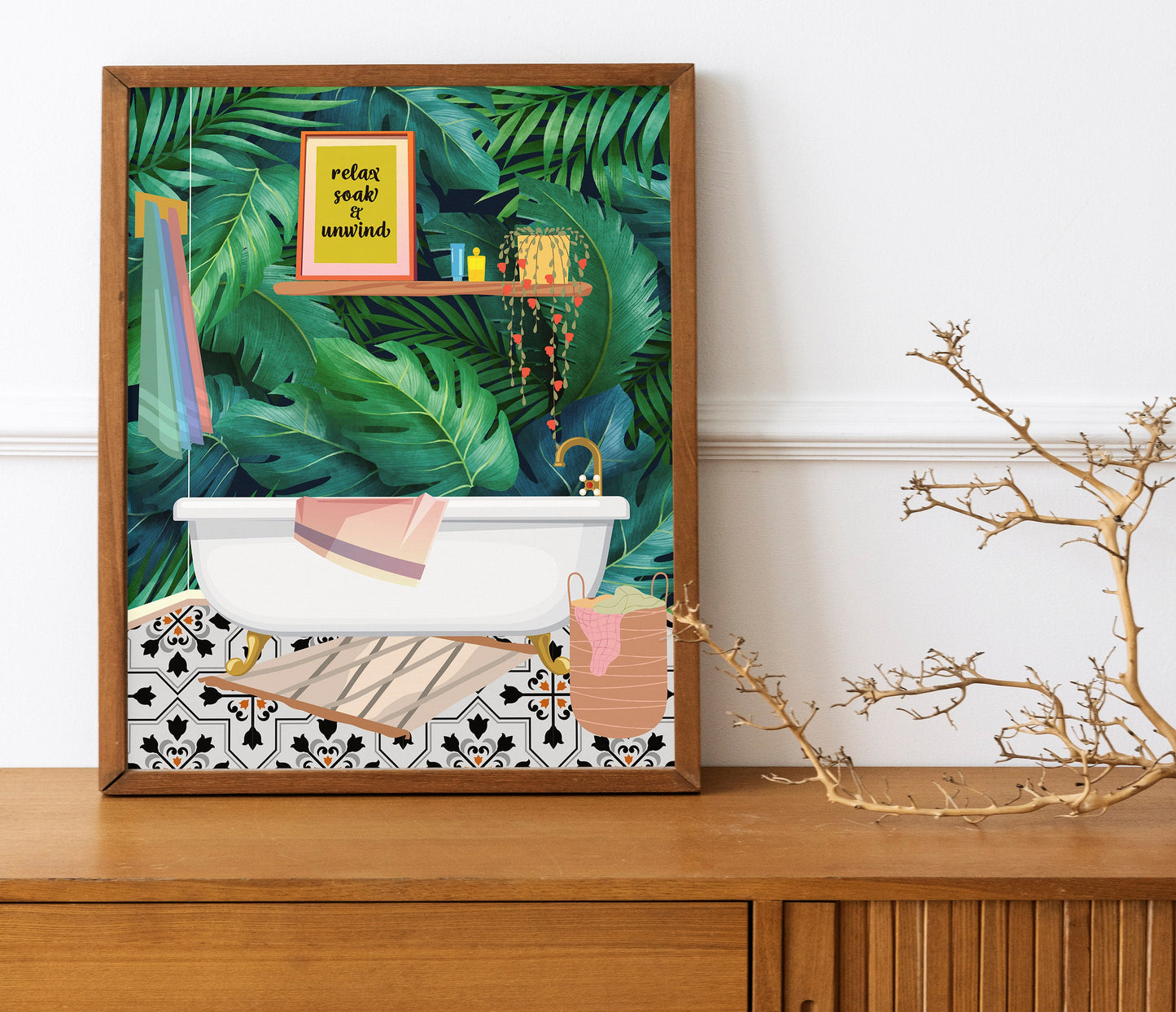 Relax Soak & Unwind, Boho Bathroom Print, Bathroom Wall Art, Bathroom Decor, Bathroom Wall Art, Bathtub Wall Art, Relaxation, Rest Print