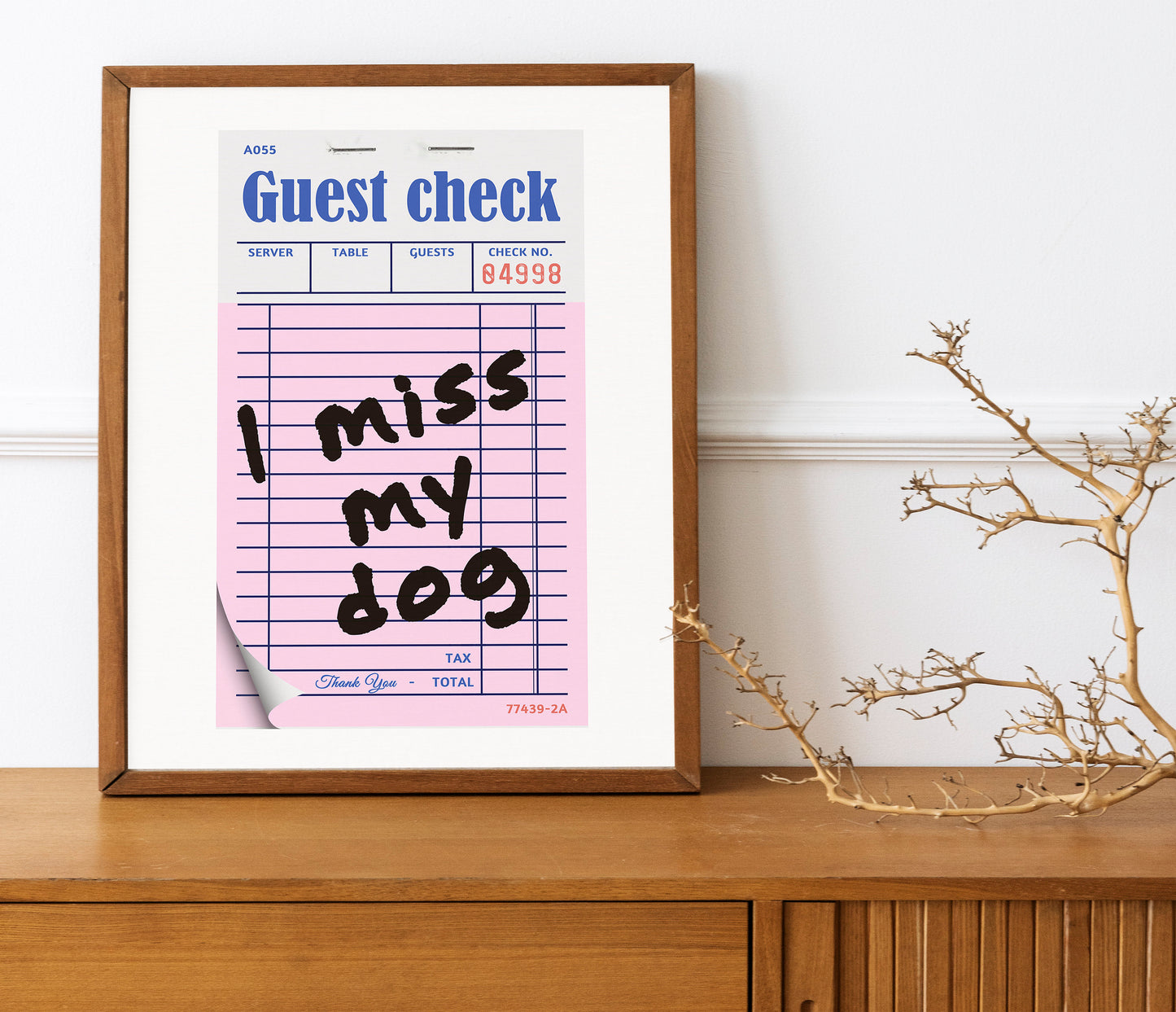 I Miss My Dog, Note About Pet, Note Wall Decor, Note Wall Art, Check Receipt Art, Kitchen Decor, Kitchen Wall Art, Family Wall Art, Dog Art