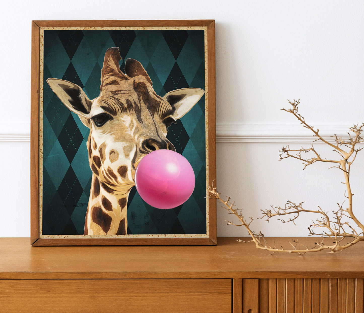 Giraffe Blowing Bubblegum Print, Funny Wall Art, Giraffe Decor, Wall Art, Giraffe Wall Art, Giraffe