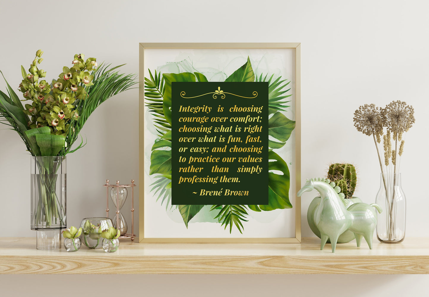Choose Courage Over Comfort, Brené Brown Wall Art Gold Text Mental Health Art Print, Therapist Office Decor Gift