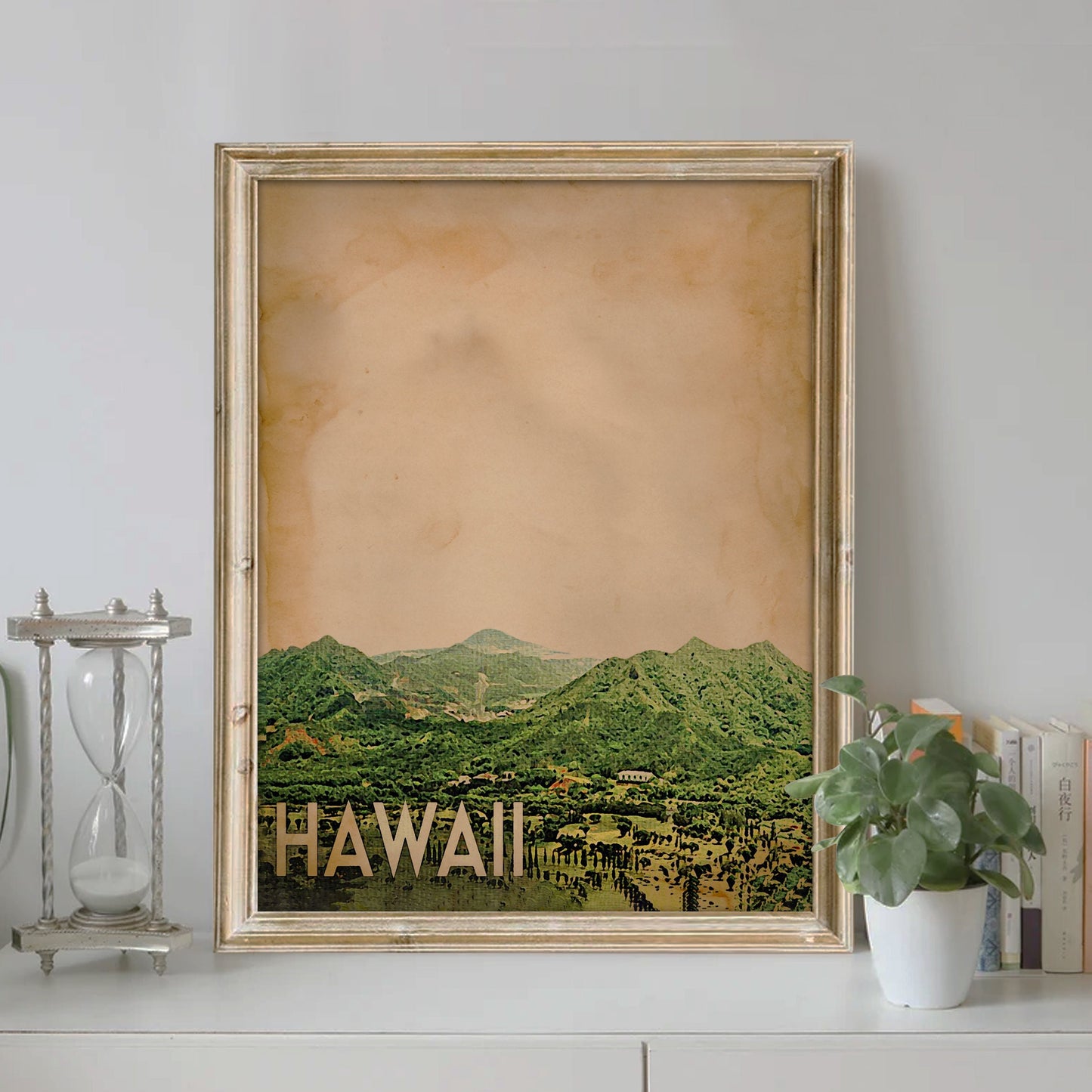Hawaii Art Print With Trees And Mountains, Scenic Art Print, Travel Art
