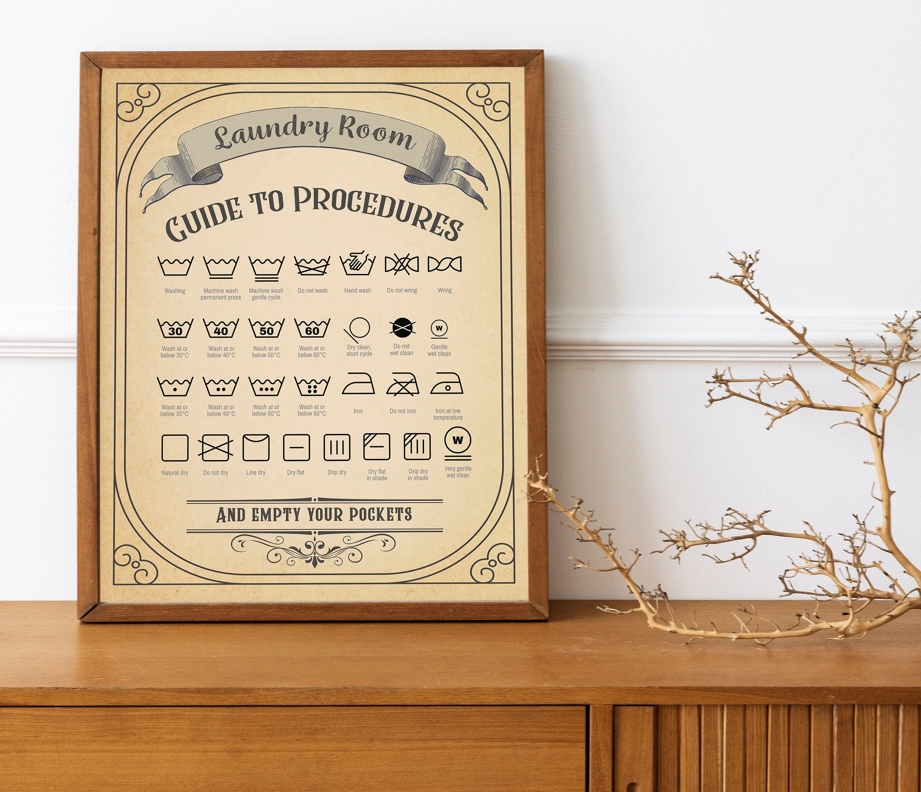 Laundry Room Care Guide Print, Laundry Symbols, Stain Treatment Print ...
