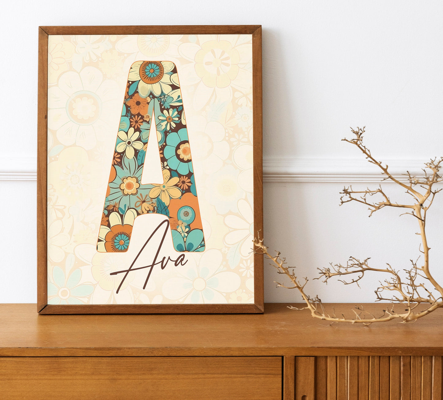 Personalized Floral Name Print, Custom Printable Name Sign, Customize Initial Name Print, Nursery, Kids Wall Art, Name Monogram
