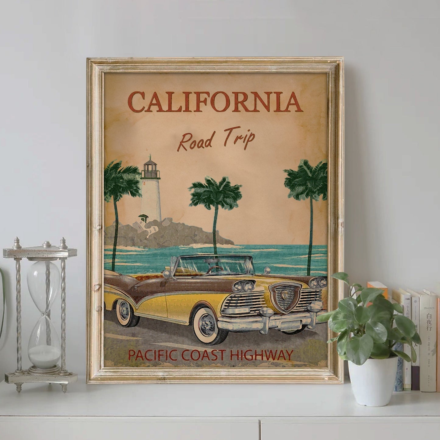Classic Car Art, California Road Trip, Travel Art, Pacific Coast, Car Art Print, Wall Decor, Classic Car Decor, Retro Car Art, Art Print