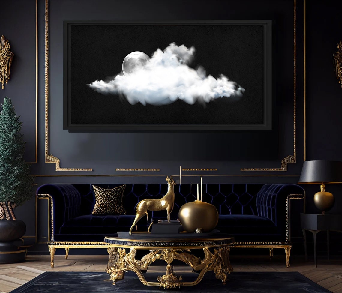 Premium Moon Covered In Fog Canvas Art, Simplistic Art